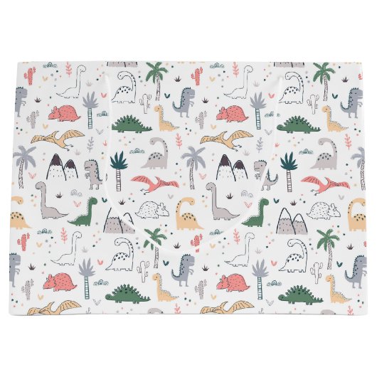 Fun Pastel Dinosaur Scene Pattern Groot Cadeauzakje (Voorkant)