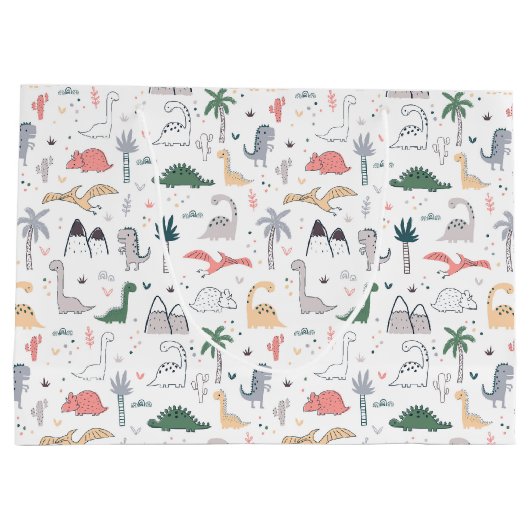 Fun Pastel Dinosaur Scene Pattern Groot Cadeauzakje (Achterkant)
