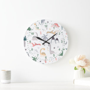 Fun Pastel Dinosaur Scene Pattern Grote Klok
