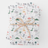 Fun Pastel Dinosaur Scene Pattern Inpakpapier Vel (In situ)