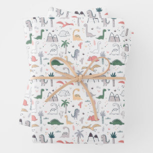 Fun Pastel Dinosaur Scene Pattern Inpakpapier Vel