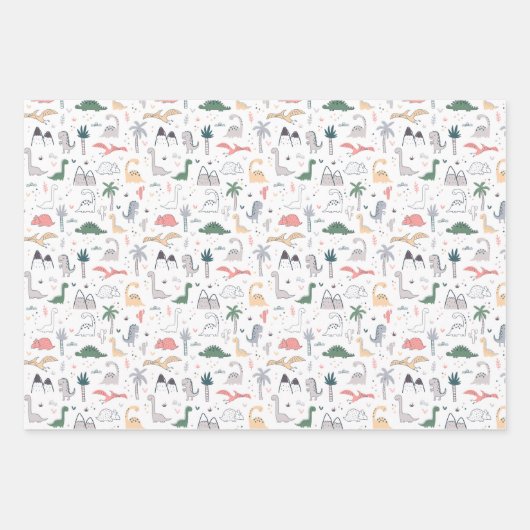 Fun Pastel Dinosaur Scene Pattern Inpakpapier Vel (Voorkant)