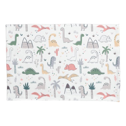Fun Pastel Dinosaur Scene Pattern Kussensloop (Voorkant)