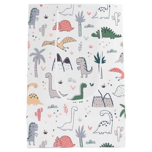 Fun Pastel Dinosaur Scene Pattern Medium Cadeauzakje (Achterkant)