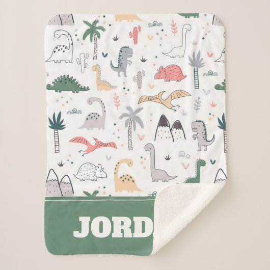 Fun Pastel Dinosaur Scene Pattern Sherpa Deken (Voorkant)