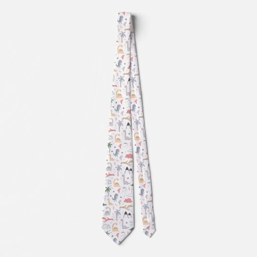 Fun Pastel Dinosaur Scene Pattern Stropdas (Voorkant)