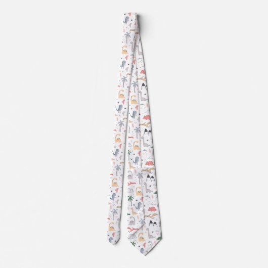 Fun Pastel Dinosaur Scene Pattern Stropdas (Achterkant)