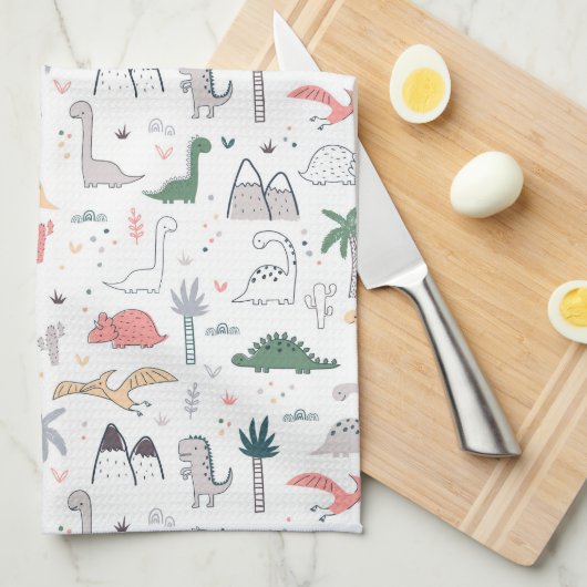 Fun Pastel Dinosaur Scene Pattern Theedoek (Quarter Fold)