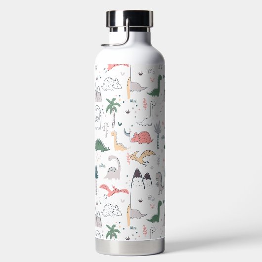 Fun Pastel Dinosaur Scene Pattern Waterfles (Rechts)