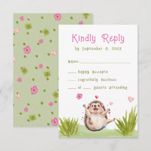 Fun Pastel Hedgehog Tuin Party Baby shower RSVP Kaartje