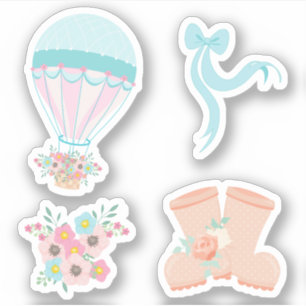 Fun Pastel Hot Air Ballon Floral Sticker