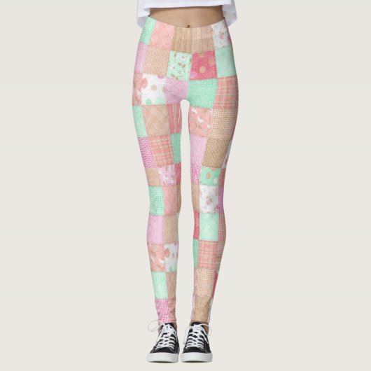 Fun Pastel Shabby Chic Patchwork Patroon Leggings (Voorkant)