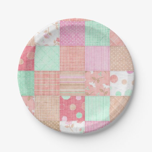 Fun Pastel  Shabby Chic Patchwork Patroon Papieren Bordje (Voorkant)