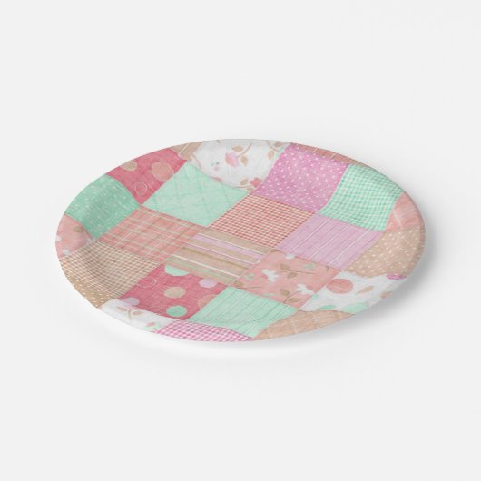 Fun Pastel  Shabby Chic Patchwork Patroon Papieren Bordje (Gekanteld)