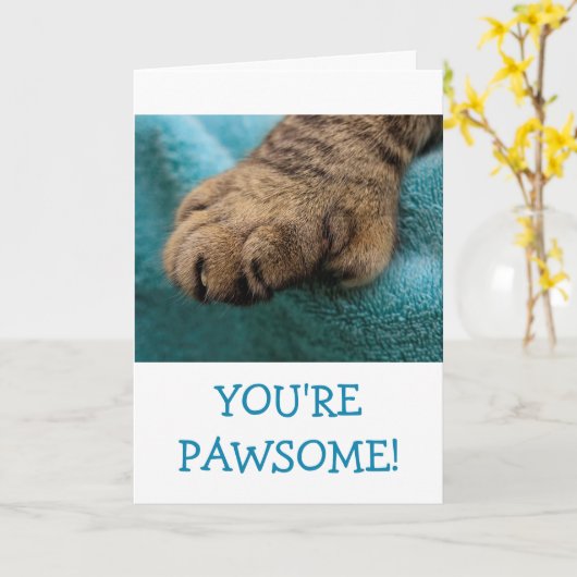 Fun Pawsome Cat Paw Birthday Kaart (Gele Bloem)