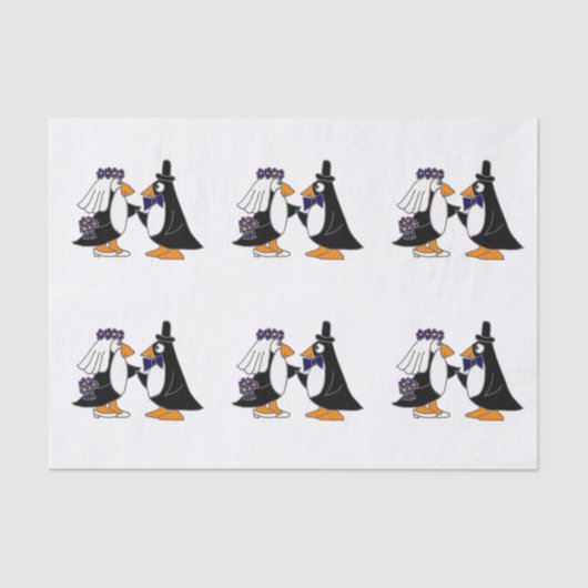 Fun Penguin Bride en Groom Wedding Paper Tissuepapier (Voorkant)