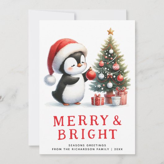 Fun Penguin Merry Bright Modern Minimal Christmas Feestdagenkaart (Voorkant)