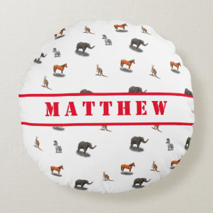 Fun Personalized Animal Threaded Round Pillow Rond Kussen