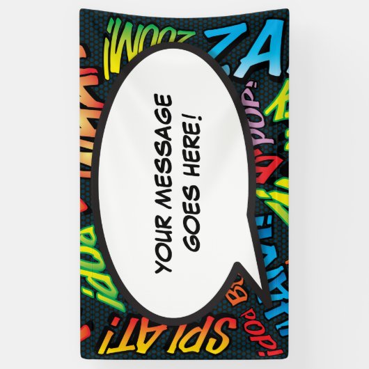 Fun Personalized Comic Book Speech Bubble Spandoek (Verticaal)