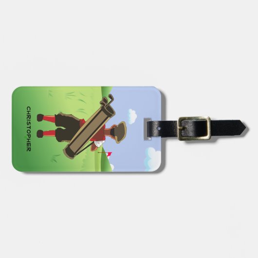 Fun Personalized Golfer op golfbaan Bagagelabel (Voorkant horizontaal)