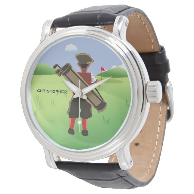 Fun Personalized Golfer op golfbaan Horloge (Gekanteld)