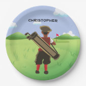Fun Personalized Golfer op golfbaan Papieren Bordje (Voorkant)