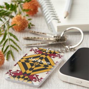 Fun Personalized Maryland Flag Graphic Sleutelhang Sleutelhanger