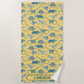 Fun Personalized Name Dinosaur Pattern Strandlaken (Voorkant)