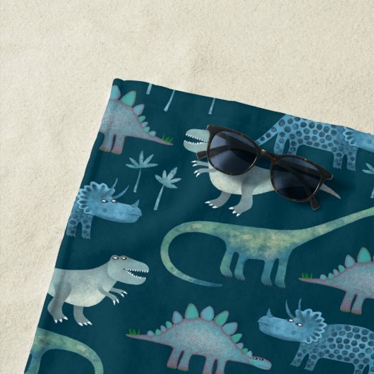 Fun Personalized Name Dinosaur Pattern Strandlaken (In situ)