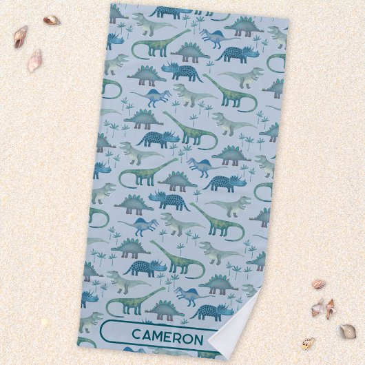 Fun Personalized Name Dinosaur Pattern Strandlaken