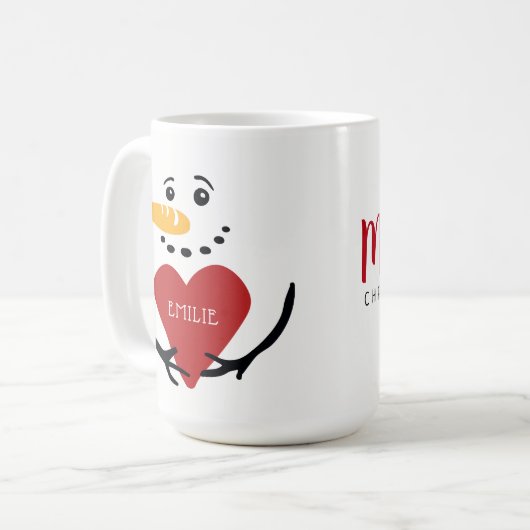 Fun Personalized Snowman Coffee Mok (Voorkant links)