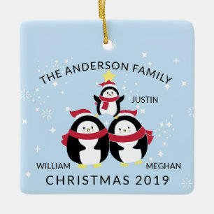 Fun - persoonlijke familie van 3 pinguïns kerstmis keramisch ornament
