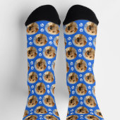 Fun Pet Photo Paw Printert Custom Blue Pattern Dog Sokken (Top)