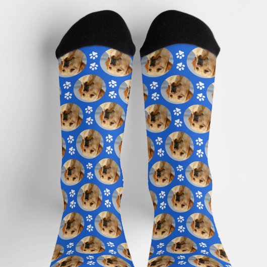 Fun Pet Photo Paw Printert Custom Blue Pattern Dog Sokken (Top)