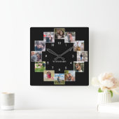 Fun Photo Collage Couple's Black Large Clock Vierkante Klok (Huis)