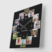 Fun Photo Collage Couple's Black Large Clock Vierkante Klok (Hoek)