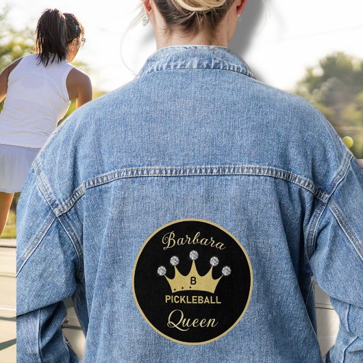 Fun Pickleball Queen Crown Initiaal Naam Denim Jacket