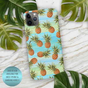 Fun PineappelfruitpatroonWaterverf Art Stripes iPhone 11Pro Max Hoesje