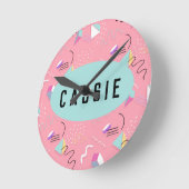 Fun Pink 1990s Throwback Graphics Ronde Klok (Hoek)