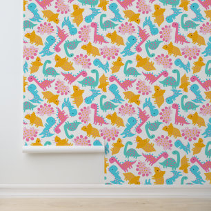 Fun Pink & Blauwgroen Dinosaur Patroon Behang