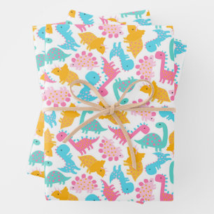 Fun Pink & Blauwgroen Dinosaur Patroon Inpakpapier Vel