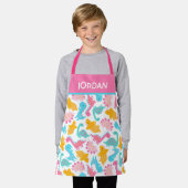 Fun Pink & Blauwgroen Dinosaur Patroon Schort (Gedragen)