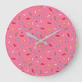 Fun Pink Candy Sprinkles Pattern Grote Klok (Voorkant)
