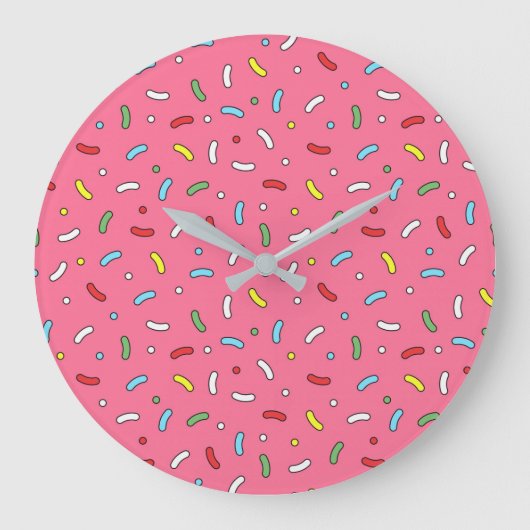 Fun Pink Candy Sprinkles Pattern Grote Klok (Voorkant)