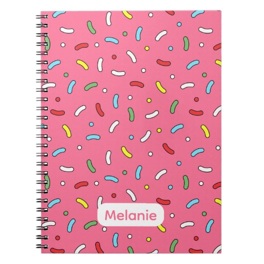 Fun Pink Candy Sprinkles Pattern Personalised Notitieboek (Voorkant)