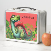 Fun Pink Dinosaur Child's Lunch Box (En situation)