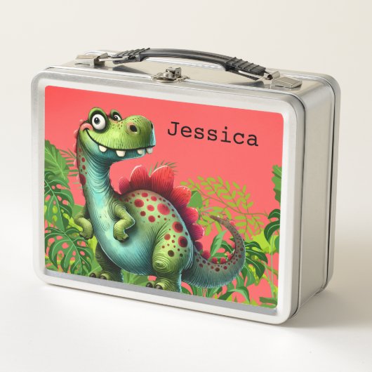 Fun Pink Dinosaur Child's Lunch Box (Devant)