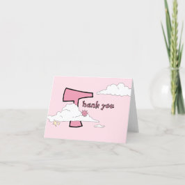 Fun Pink Doodle Cloud Baby shower Bedankkaart