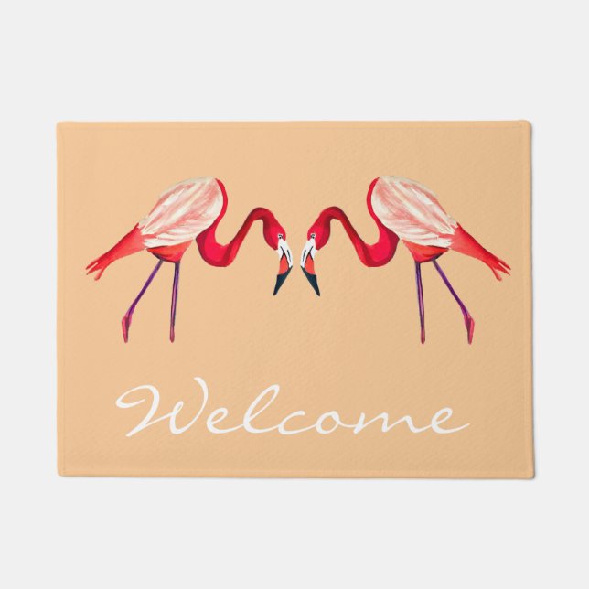 Fun Pink Flamingo bird art Deurmat (Voorkant)