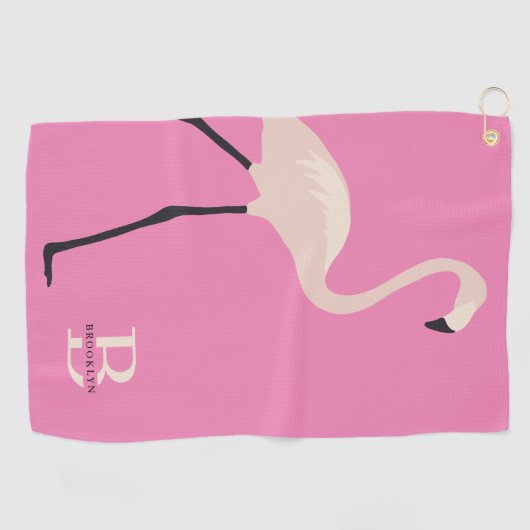 Fun Pink Flamingo Pro Monogrammed Moederdag Golfhanddoek (Horizontaal)